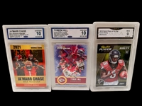(14) Graded Football Cards; Tyreek Hill, Ja'Marr Chase, Tee Higgins, Travis Kelce, Cooper Kupp, Others