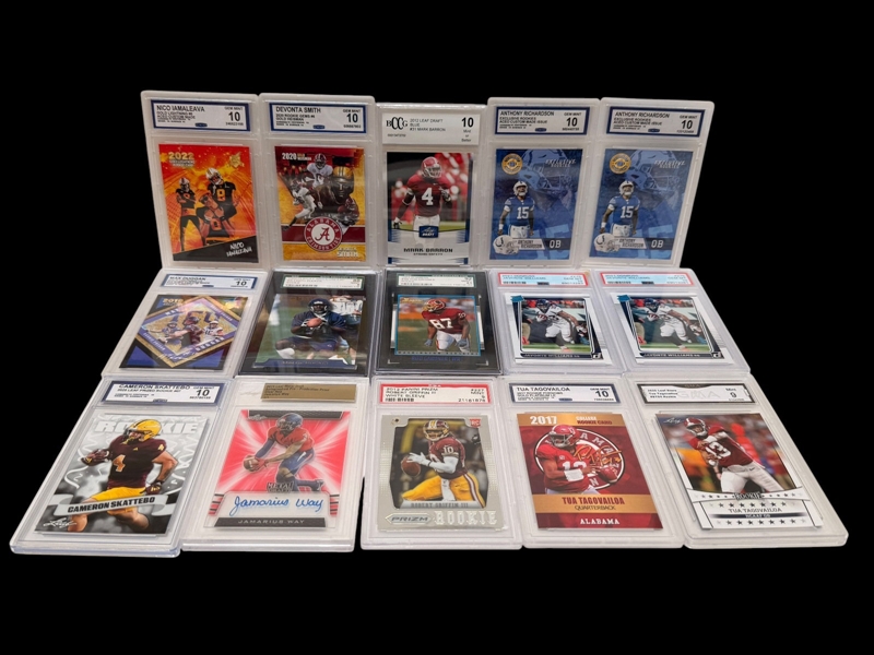 (15) Graded Football Cards; Marty Booker, Robert Griffin III, Devonta Smith, Others