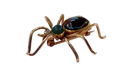 14k Gold Spider Brooch with Diamonds, Opal & Emerald Cabochon Stones