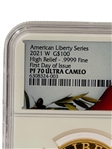 2021-W Gold 1 Ounce $100 American Liberty Series FDI High Relief .999 Fine PF70 Ultra Cameo