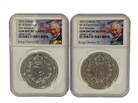 (2) 2023 Great Britain 2 Pound Silver Coins KCIII Coronation First Releases GEM UNC NGC