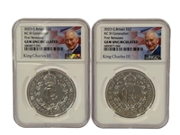 (2) 2023 Great Britain 2 Pound Silver Coins KCIII Coronation First Releases GEM UNC NGC