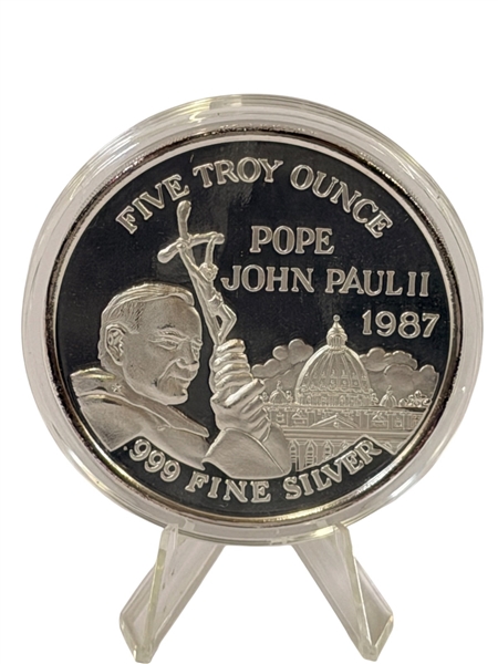 1987 (5) Troy Ounces .999 Silver Round Pope John Paul II Visits the US 