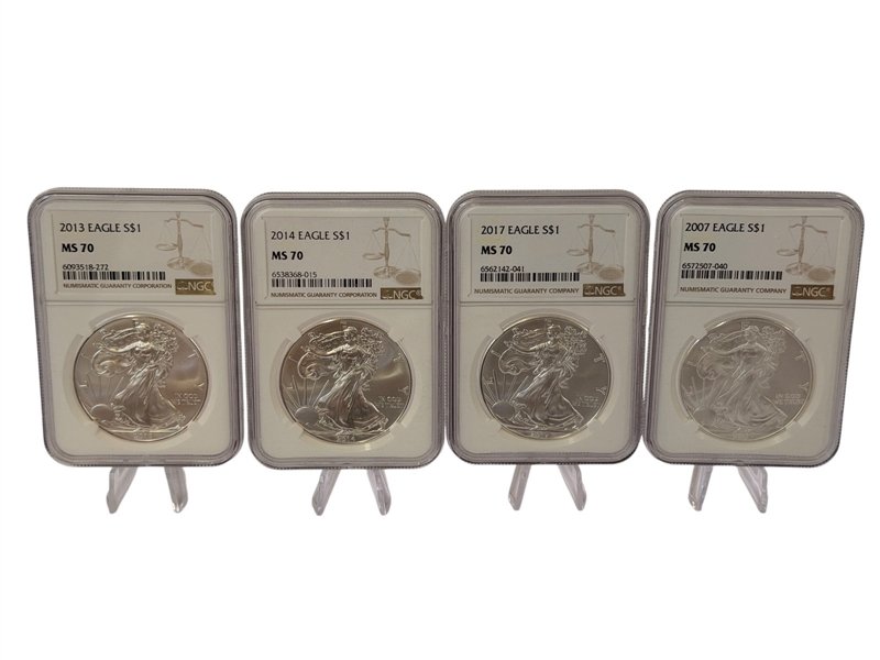 (4) American Eagles; 2013, 2014, 2017, 2007 All MS70 NGC