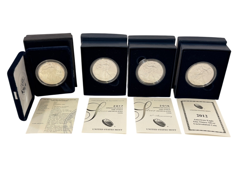 (4) American Eagles (3) UNC, (1) Proof in Original Boxes and COAs. 