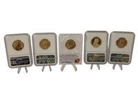 (5) Graded Dollar Coins: Jim Thorpe, Sequoyah, Ronald Reagan, Maria Tallchief