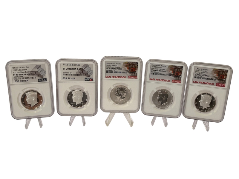 (5) Graded Kennedy Halves All Silver NGC