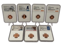 (7) Graded Lincoln Cents Silver, UC, PF70, Reverse Proof, Signed