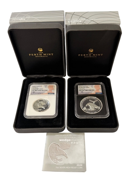 (2) Graded Perth Mint Australia Wedge Tailed Eagle Coins Original Boxes