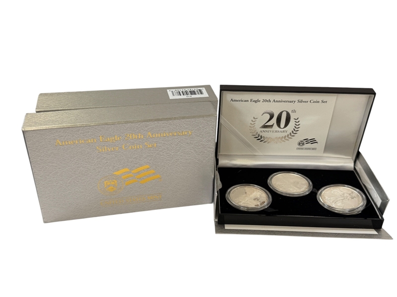 American Eagle 20th Anniversary Silver Three Coin Set Proof, UNC, Reverse Proof