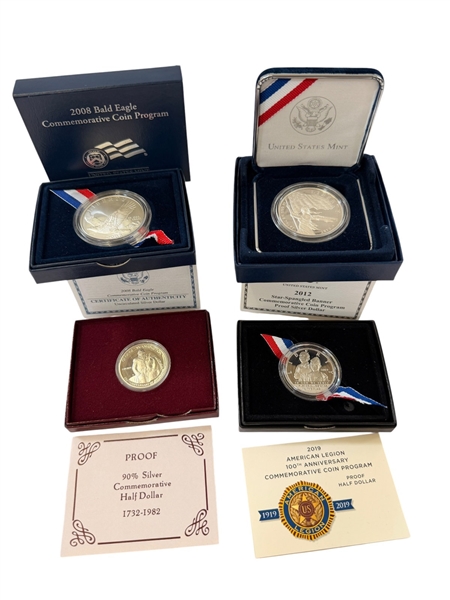 (2) Silver Commemorative Dollars (2) 1/2 Silver Dollars in Original Boxes and COAs