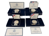(4) Proof Commemorative Silver Dollars in Original Boxes and COAs