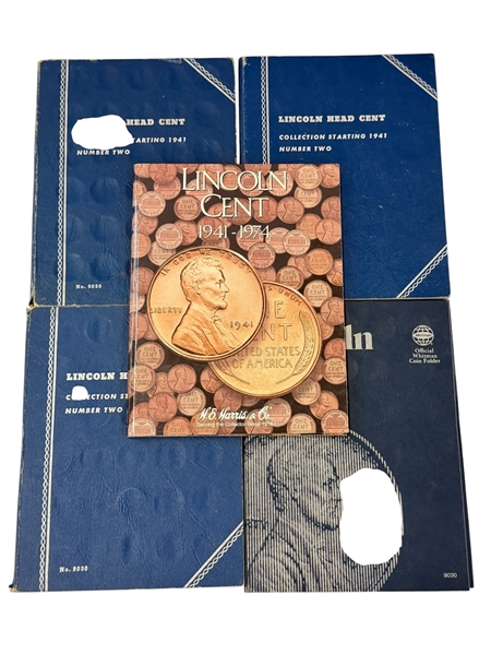 (5) Whitmans Albums A. Lincoln Cents (4) 1941-1958 Complete, (1) 1941-1974