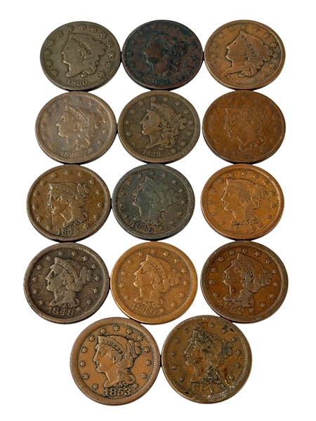 (14) Large Braided Hair Cents 1830-1854