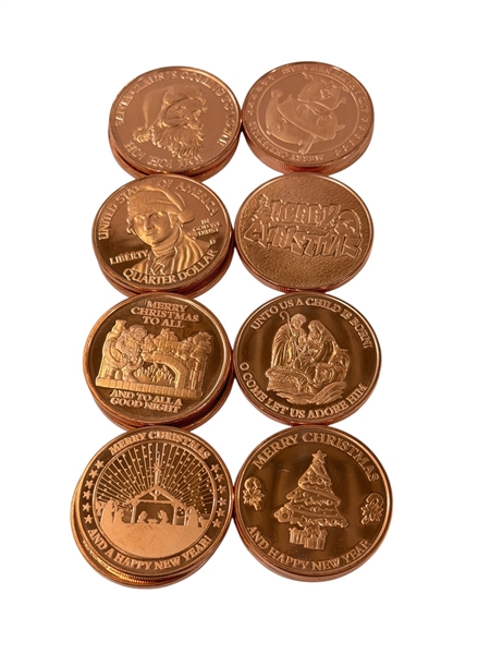 (16) One Ounce Copper Rounds Christmas