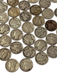 (2) Rolls Mercury Silver Dimes, Many AU