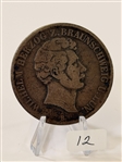 1854B German States Wilhelm Brunswick 2 Thaler KM1140