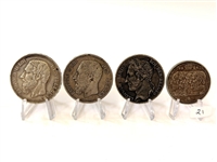 (4) Belgium 5, 100 Francs Coins .835, .900 Silver