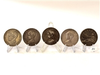 (5) Spain 5 Pesetas .900 Silver Coins