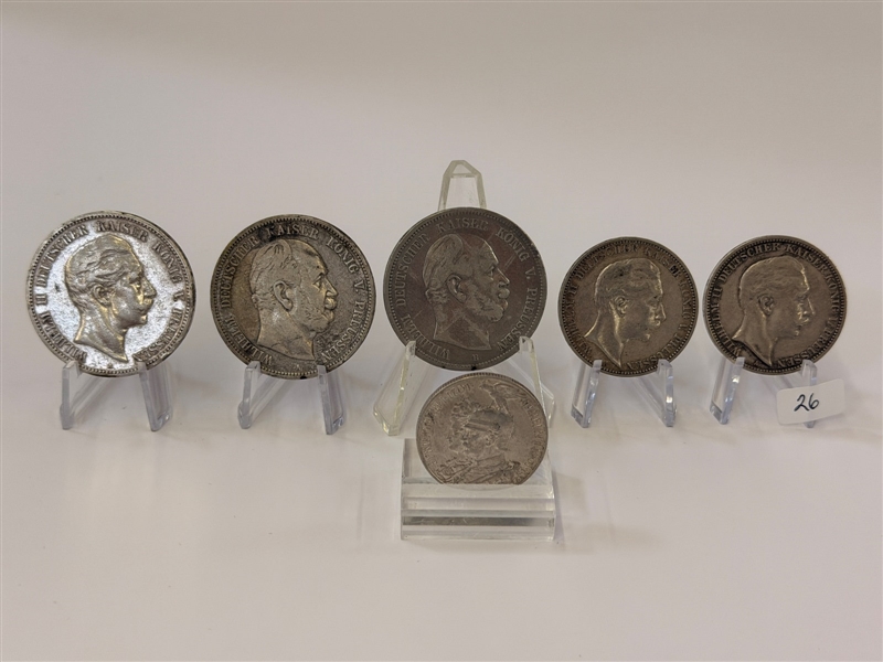 (6) German States Prussia 3 and 5 Marks Silver Coins