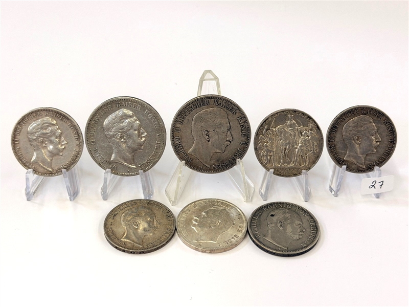 (8) German States Prussia & Baden 3, 5 Marks and 1 Thaler