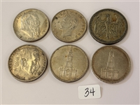 (6) Germany Silver 2, 5 Mark Coins