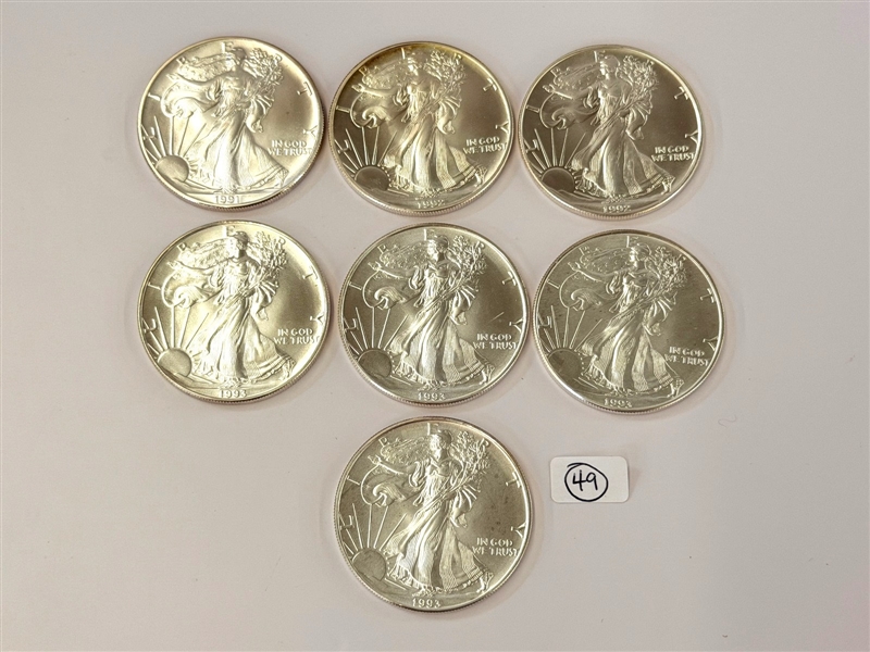 (7) BU Silver American Eagles 