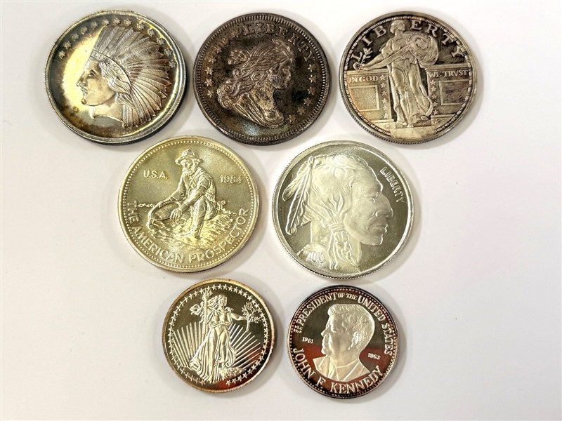 (5) One Ounce .999 Silver Rounds, (2) 1/2 Ounce Silver Rounds