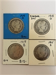 (8) Barber Silver Half Dollars: 1895-1915