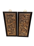 Pair Carved Gilded Chinese Panels with Scholars and Trees
