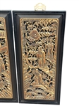 Pair Carved Gilded Chinese Panels with Scholars and Trees