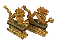 Pair of Gold Toned Composite Chinese Dragon Sculptures