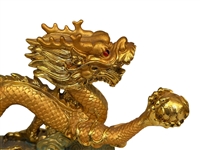 Pair of Gold Toned Composite Chinese Dragon Sculptures