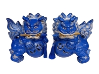 Pair of Cobalt Gilt Porcelain Foo Dogs