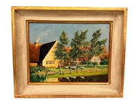 Oil on Canvas Girls with Geese Matted and Framed