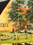 Oil on Canvas Girls with Geese Matted and Framed