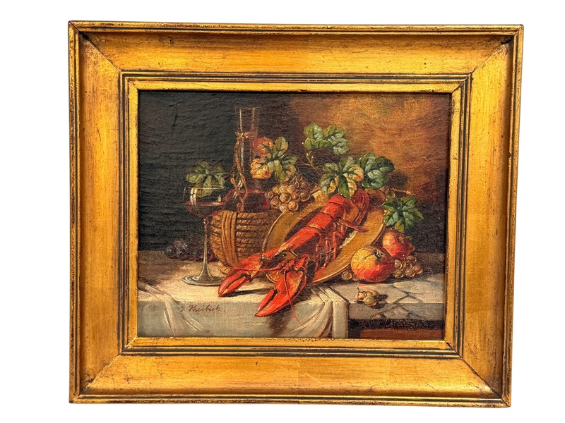 After Gustav Kreibich 19th Century German Lobsters Still Life on Canvas