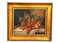 After Gustav Kreibich 19th Century German Lobsters Still Life on Canvas