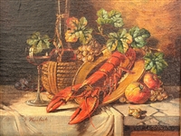 After Gustav Kreibich 19th Century German Lobsters Still Life on Canvas