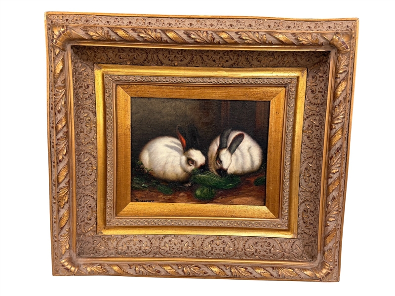 Himalayan Rabbits Oil on Canvas: Signed Borofsky