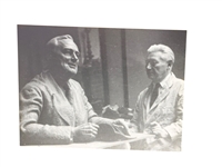 (3) Black and White Photographs George Conlon with FDR, Amelia Earhart, Lindbergh Sculptures