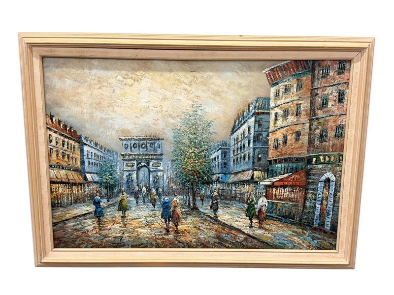 Paris Street Scene Oil on Canvas Arc de Triumph