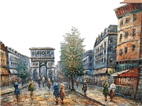 Paris Street Scene Oil on Canvas Arc de Triumph
