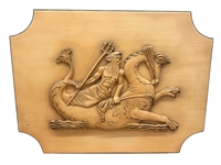 Art Deco Wooden Relief Sculpture of Poseidon Riding Hippocampus with Trident