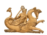 Art Deco Wooden Relief Sculpture of Poseidon Riding Hippocampus with Trident