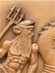 Art Deco Wooden Relief Sculpture of Poseidon Riding Hippocampus with Trident
