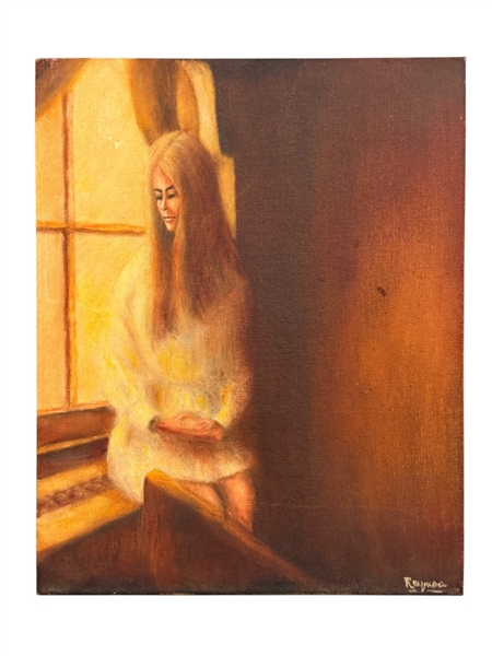 Oil Painting on Board Lady in Window