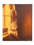 Oil Painting on Board Lady in Window