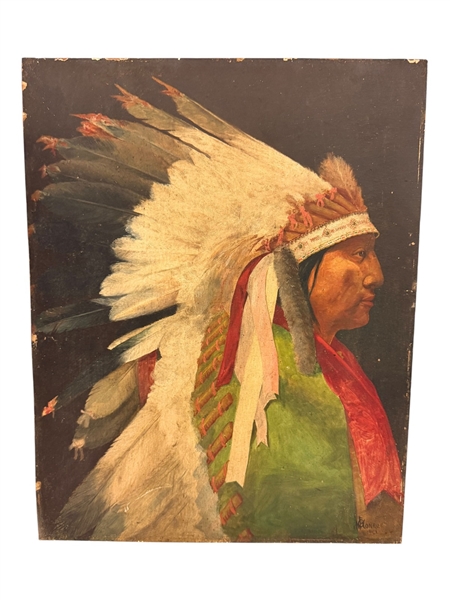Oil on Board Native American Chief by Monroe