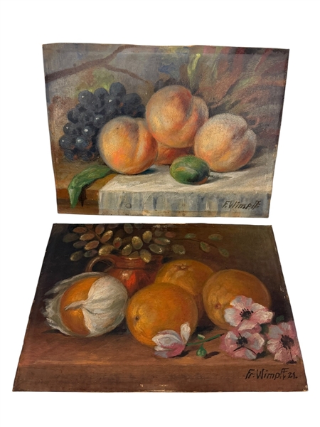 Fr. Wimpff Pair Oil Paintings on Board Fruit Still Life 
